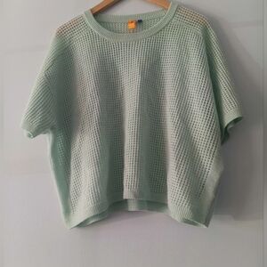 No Name 100% Cashmere Short Sleeve Sweater Lightweight Soft Knit Mint Green L